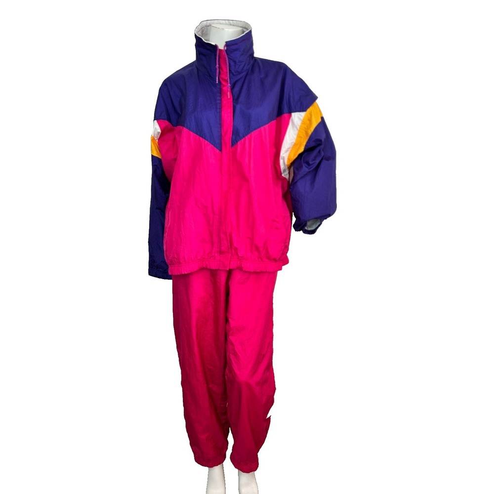 90s Venezia Women's Size XXL Track Suit Set Windbreaker Jacket Pants Pink Lined - Picture 16 of 16